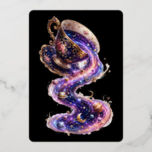 Invitación Con Relieve Metalizado Té con el Universo