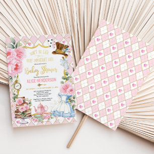 Invitación Con Relieve Metalizado Té de Baby Shower de Flores Rosadas de Alicia en e