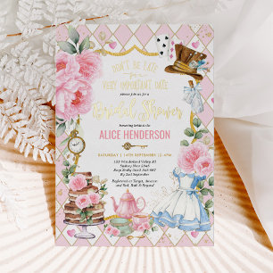 Invitación Con Relieve Metalizado Té de Despedida de Soltera Floral Rosa Alicia en e
