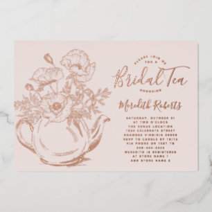 Invitación Con Relieve Metalizado Té de ducha de novia floral de oro real Rosa