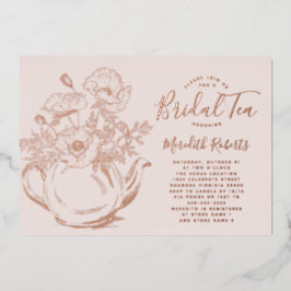 Invitación Con Relieve Metalizado Té de ducha de novia floral de oro real Rosa