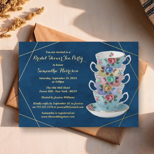 Invitación Con Relieve Metalizado Teacups Elegantes Bridal Shower Tea Fiesta Real (Subido por el creador)
