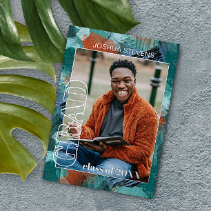 Invitación Con Relieve Metalizado Teal Blue Green Gold Foil Graduation Announcement