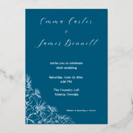 Invitación Con Relieve Metalizado Teal Modern Botanical Wedding Foil Invitation