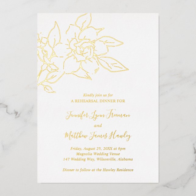 Invitación Con Relieve Metalizado Teatro de Boda Elegante Floral de Arte de Línea Ce (Anverso)