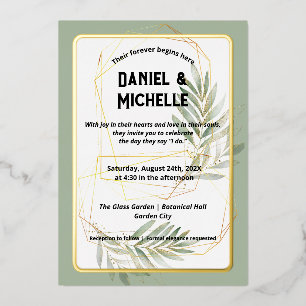 Invitación Con Relieve Metalizado Tema botánico Boda de oro negro con arcos modernos