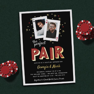 Invitación Con Relieve Metalizado Tema de Casino Pareja Perfecta para Ducha de Boda 