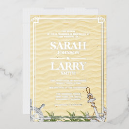 Invitación Con Relieve Metalizado Tema de la playa y elegante Boda tradicional de or