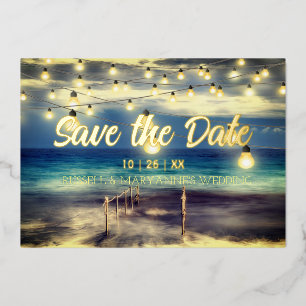 Invitación Con Relieve Metalizado Tema de playa y océano guardar fecha