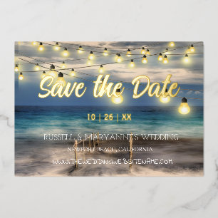 Invitación Con Relieve Metalizado Tema de playa y océano guardar fecha