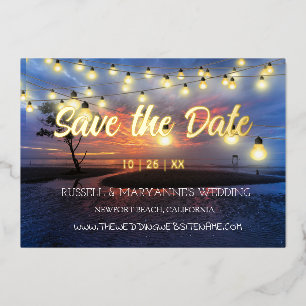 Invitación Con Relieve Metalizado Tema de playa y océano guardar fecha