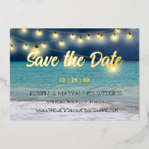 Invitación Con Relieve Metalizado Tema de playa y océano, guarde la fecha
