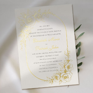 Invitación Con Relieve Metalizado Tema de Rosa Atesorado Ecru Formal Clásico Boda