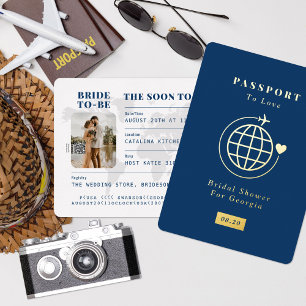 Invitación Con Relieve Metalizado Tema de viaje de bodas Pasaporte al amor
