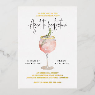 Invitación Con Relieve Metalizado Tema de vino envejecido a la perfección Real Oro