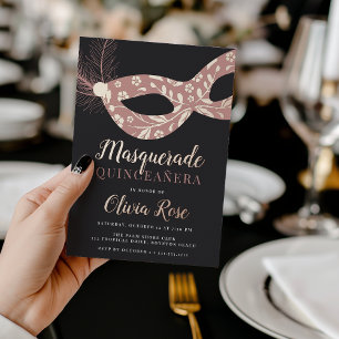Invitación Con Relieve Metalizado Tema elegante del baile de máscaras Quinceanera