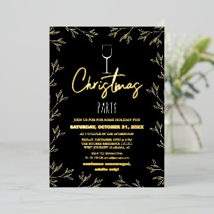 Invitación Con Relieve Metalizado Tema floral Fiesta de Navidad con letra elegante