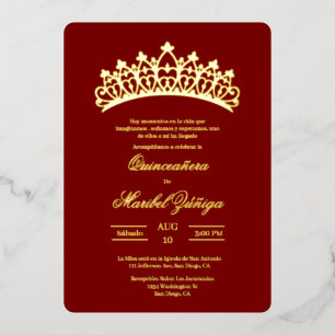 Invitación Con Relieve Metalizado Tema rojo Quinceanera
