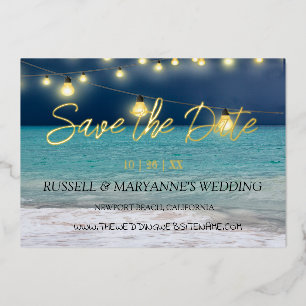 Invitación Con Relieve Metalizado Temática De Los Océanos De Playa Salven La Fecha