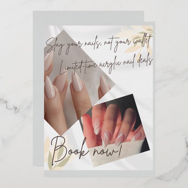 Invitación Con Relieve Metalizado Templo de descuento en salón de uñas (Anverso/Reverso)