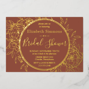 Invitación Con Relieve Metalizado Teracotta Línea Moderna Peony Toile Bridal Shower