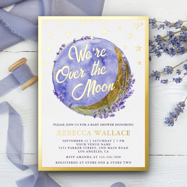 Invitación Con Relieve Metalizado Terminamos el Baby Shower Gold de la Lavanda de la (Subido por el creador)