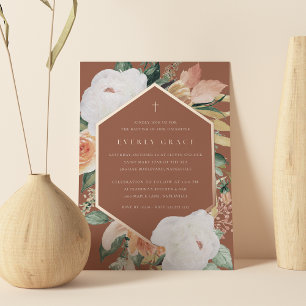 Invitación Con Relieve Metalizado Terracota   Bautismo floral del desierto