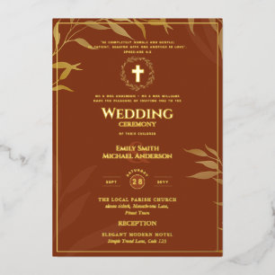 Invitación Con Relieve Metalizado Terracota Boda católico elegante formal