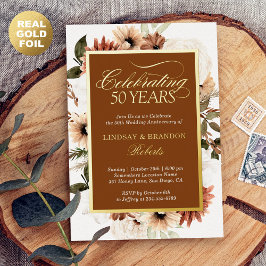 Invitación Con Relieve Metalizado Terracota Boho Floral Boda Aniversario Dorado