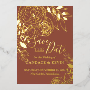 Invitación Con Relieve Metalizado Terracota & Gold Modern Floral Save the Date