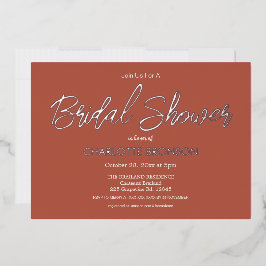 Invitación Con Relieve Metalizado Terracota Minimalista Script Bridal Shower Silver