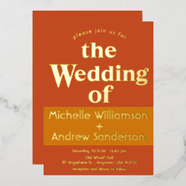 Invitación Con Relieve Metalizado Terracota Naranja Moderno Retro