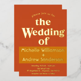 Invitación Con Relieve Metalizado Terracota Naranja Moderno Retro