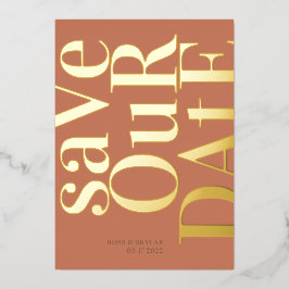 Invitación Con Relieve Metalizado Terracota Naranja Polvorienta Save The Date
