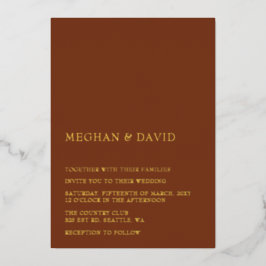 Invitación Con Relieve Metalizado Terracota rústica simple elegante Boda moderno
