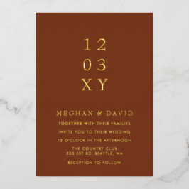 Invitación Con Relieve Metalizado Terracota rústica simple elegante Boda moderno