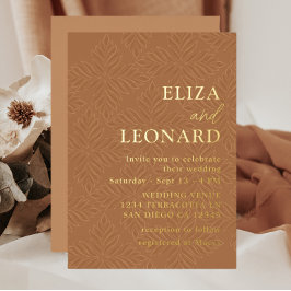 Invitación Con Relieve Metalizado Terracota y Oro Minimalista Otoño