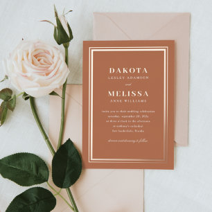 Invitación Con Relieve Metalizado Terracota y Rosa Boda de fotografía moderno con cl
