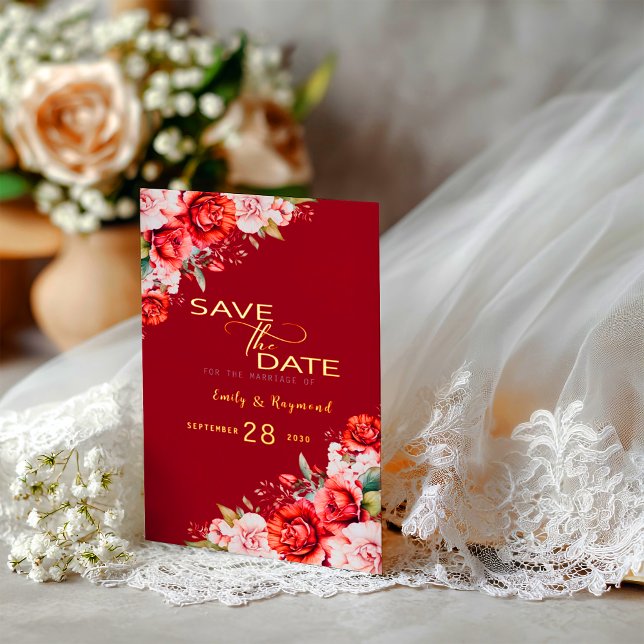 Invitación Con Relieve Metalizado Terracotta  Blush Floral Wedding Save The Date (Subido por el creador)