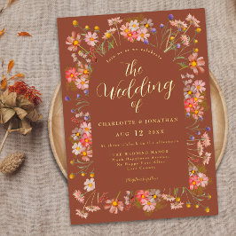 Invitación Con Relieve Metalizado Terracotta Boho Arco Floral Boda Boda Oro