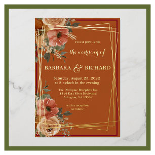 Invitación Con Relieve Metalizado Terracotta Boho Cae Acuarela Floral