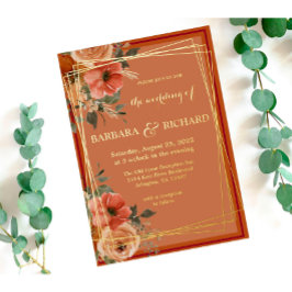 Invitación Con Relieve Metalizado Terracotta Boho Cae Acuarela Floral