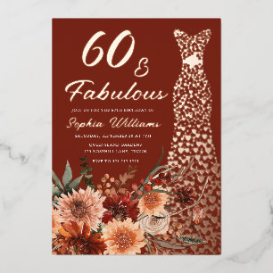 Invitación Con Relieve Metalizado Terracotta Boho Rosa Vestido de Oro 60 cumpleaños