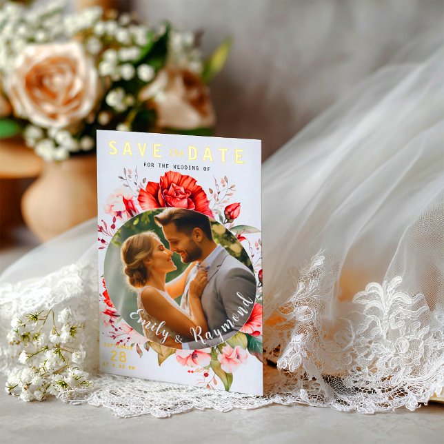 Invitación Con Relieve Metalizado Terracotta Burgundy Blush Floral Wedding Photo  (Subido por el creador)