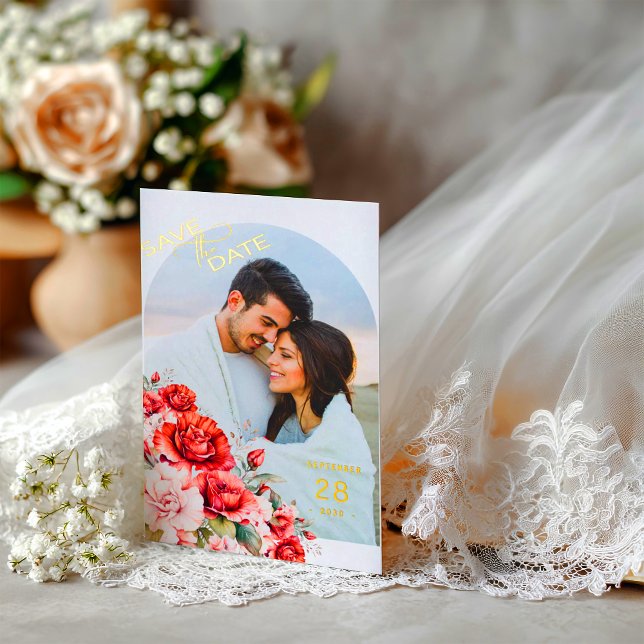 Invitación Con Relieve Metalizado Terracotta Burgundy Blush Floral Wedding Photo (Subido por el creador)