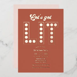 Invitación Con Relieve Metalizado Terracotta Dream Get Lit Retro Christmas Party