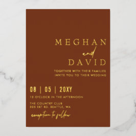 Invitación Con Relieve Metalizado Terracotta Elegante Boda sencillo manuscrito
