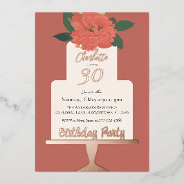 Invitación Con Relieve Metalizado Terracotta Floral Cake Fiesta de cumpleaños Silver