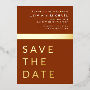 Invitación Con Relieve Metalizado Terracotta Gold Save the Date Elegant