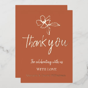 Invitación Con Relieve Metalizado Terracotta Minimal Boda Floral Gracias